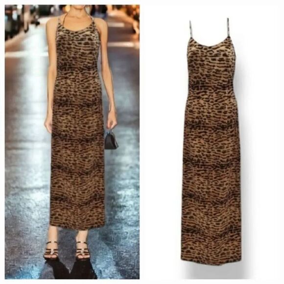Vintage Gunne Sax Jessica McClintock Animal Print Maxi Satin Dress Size 9/10 - Picture 1 of 15